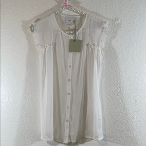 ASOS MATERNITY White Sheer Ruffle Trim Button Front Blouse Short Sleeve Sz 4 NEW